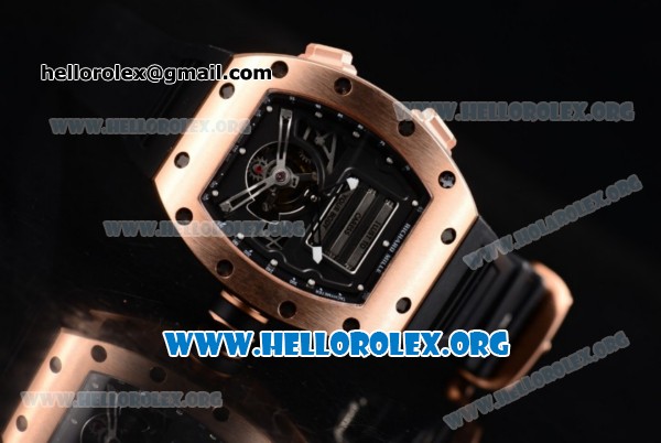 Richard Mille RM 69 Erotic Tourbillon Miyota 9015 Automatic Rose Gold Case with Skeleton Dial Black Rubber Strap and Dot Markers - Click Image to Close